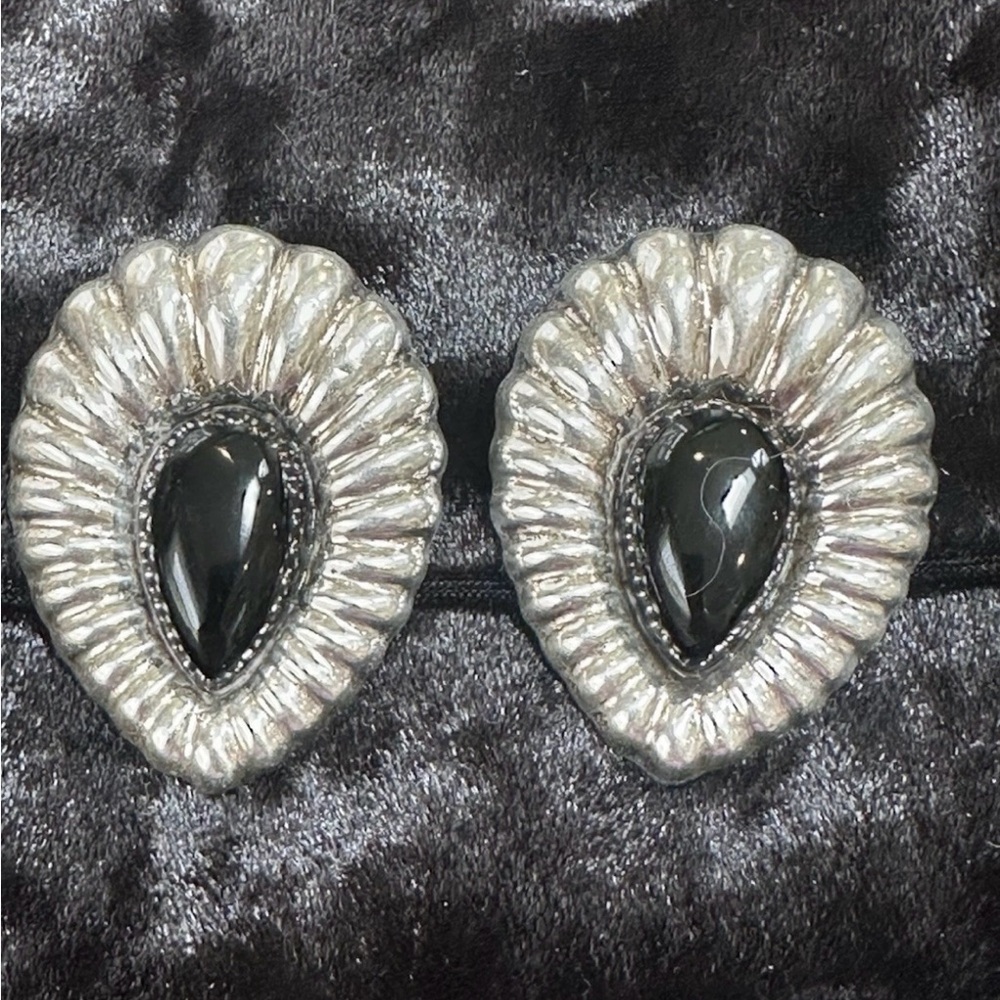 Retro Sterling and Onyx clip earrings
